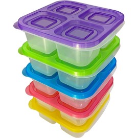 WEEK NINE Bento Snack Boxes - Reusable 4-Compartment Food Containers for School, Work and Travel, Set of 5
