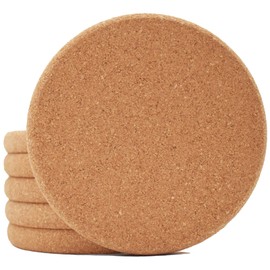 Cork Coasters for Drinks Absorbent - 6 Pcs Cork Coasters Round Edge Heat Resistant Reusable Drink Coaster Set Extra Thick Cork Coasters 4 Inch Perfect for Cups Glasses Mugs