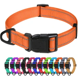 TagME Reflective Nylon Dog Collars, Adjustable Classic Pet Collar with Quick Release Buckle for Small Dogs, Orange, 5/8" Width