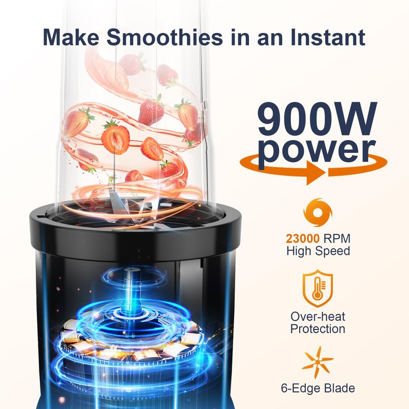 KOIOS Smoothie Blender, 900W Personal Blender for Shakes and Smoothies