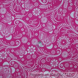 Signature BonEful Fabric FQ Cotton Quilt Pink Bright White Flower Butterfly Toile Leaf Dot