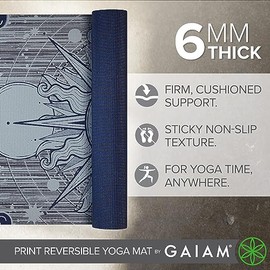 Gaiam Yoga Mat - Premium 6mm Print Reversible Extra Thick Non Slip Exercise & Fitness Mat for All Types of Yoga, Pilates & Floor Workouts (68" x 24" x