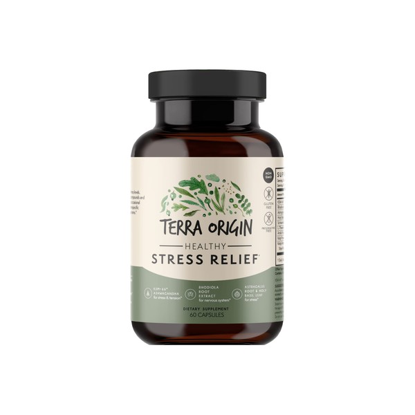 TERRA ORIGIN Healthy Stress Relief Capsules | 60 Capsules | Rhodiola Extract, Astragalus Root, Holy Basil and KSM-66 Organic Ashwagandha