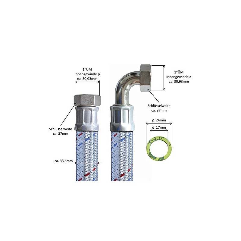 Reinforced hose 1 inch nut x 1 inch nut with