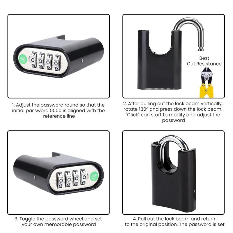 Combination Padlock, 52mm Large Heavy Duty Padlock with 4 Digit
