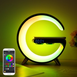 RGBCW Smart Wake-Up Light Ambient Lights with Wireless Charging White Noise Machine Sleep Light Wireless BT Speaker Alarm Clock Time Display APP Control Timer Setting