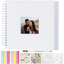 Miaikoe 20.5x20.5 cm DIY Scrapbook Album with Window Hardcover Kraft Blank Paper Scrap Book with 20 Sheets Photo Album for Guest Book, Family Wedding Anniversary (White)