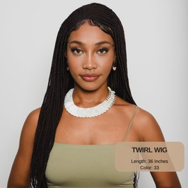 JBG SERVICES Twirl Synthetic Hair Full Lace Front Wig - 36 Inch Twirl Wig 13x6 Micro Million Wigs -Easy to Attach Full Lace Hair Cap Lace Braiding Wig – Natural Looking Color (33-Dark Auburn)