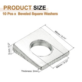 PATIKIL 10pcs Beveled Square Washers, M8x18mm Square Beveled Washers Bearing Strut Plate Flat Pad Spacer Carbon Steel for 8mm Bolts Wedge Shim Leveling Fastener Nut Bolt Gasket, Silver