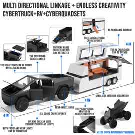 MIWOZO Toy RV with Mars Pickup Trailer for Boys Toy Trucks, Car Trailer Model with Sound, Lights, Pull Back Feature, Truck and Trailer Toys for Boys, Ideal Gift for Kids and Adults (Black)