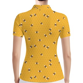 PAGYMO Funny Bee Golf Shirts for Women Print Crazy Honey Bee Polo Shirt, X-Large, Aop-wpol-43280