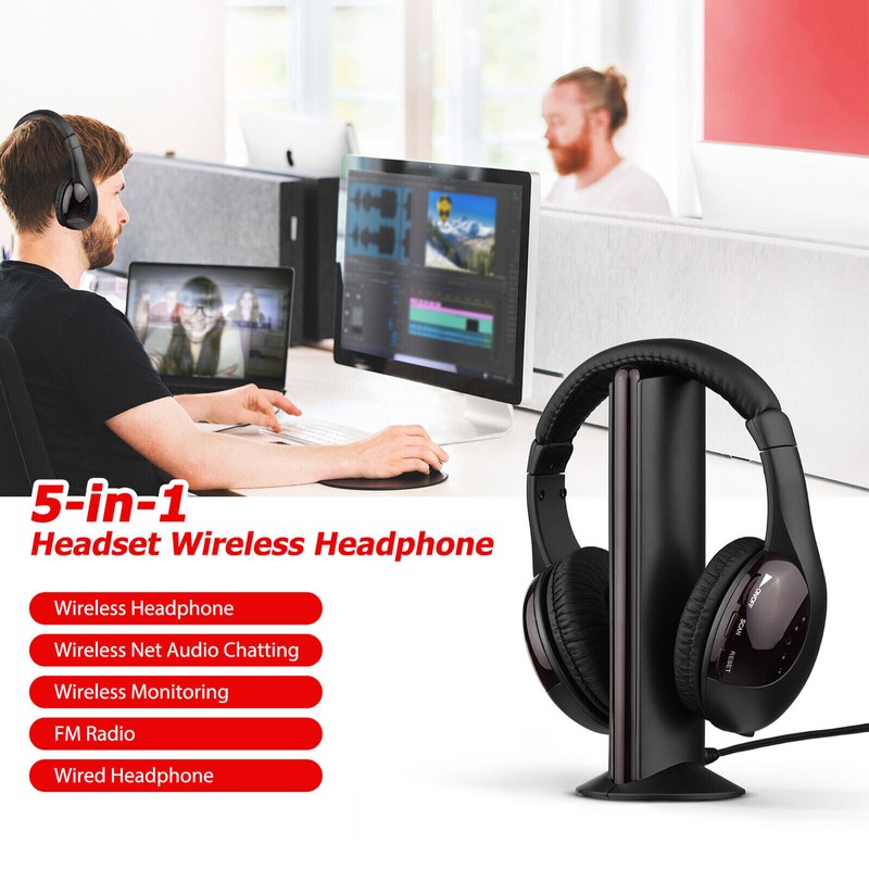 5 in 1 Hi-Fi Wireless Cordless Headphones Headset with Mic