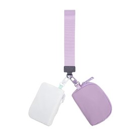 Women's Dual Pouch Zip Wristlet Wallet - Portable Coin Purse & Coin Pocket, Mini Wallet Detachable Card Holder Package (Off White+Purple)