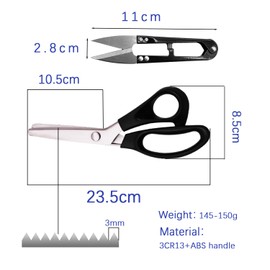 1 Serrated Fabric Scissors, with 1 Small Scissors, Professional Dressmaking Scissors, Handmade Wave Scissors, Suitable for Cutting Fabric, Rope, Paper, Crafts (Black)