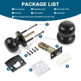 RAZCC Passage Door Knobs, 8 Pack Matte Black Door Knobs,for Hallway & Closet Non-Locking Interior Round Door Handles Keyless Reversible for Left Right Handed Doors