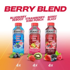 SueroX Sugar-Free Sports Drink for Hydration and Recovery, Electrolyte Hydration Drink with 8 Ions, Zero Calorie Sports Drinks with Electrolytes, Berry Blend Pack, 21.3 Fl Oz, 12 Count