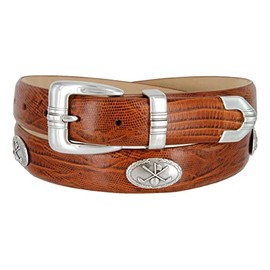 Golf Club Italian Calfskin Genuine Leather Designer Dress Golf Conchos Belt 1-1/8"(30mm) Wide (Lizard Tan, 34)