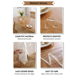NAWHAOA 55x95 inch Clear Table Cover Protector, Waterproof PVC Table Cloth Rectangle, Oil Spill Proof Wipeable Tablecloth for Dining Tables, Parties, Picnic, Outdoor & Indoor Uses Holidays