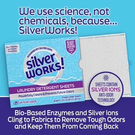 SilverWorks! Premium Laundry Detergent Sheets - Silver Ion Odor Elimination Technology - Laundry Sheets Detergent Powerfully Clean and Prevent Future Odors - Washer Sheets Detergent (40 Sheets)