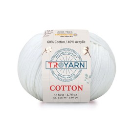 Troyarn Cotton 60% Cotton 40% Acrylic Yarn, Soft, Fine/Sport (2) for Crochet and Knitting 1.76 Oz (50g) / 180 Yds (165m) (10310 - Ecru)