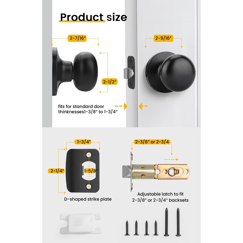 Goldenwarm Black Closet Door Knobs, Passage Door Knobs, Matte Black