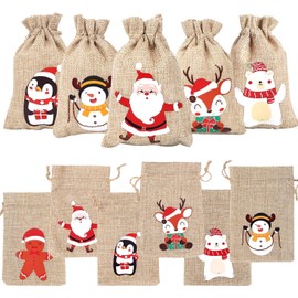 DIYDEC Pack of 24 Christmas Jute Bags, Chirstmas Burlap Bags, Christmas Bags, Drawstring Hessian Gift Bags for Xmas Christmas Decoration, Christmas Party