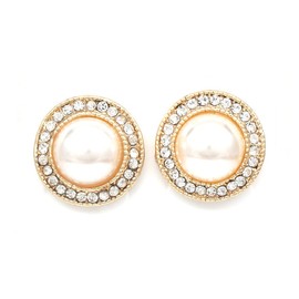 Idin Jewellery - Gold-tone round button with faux pearl and diamante crystal edge clip on earrings