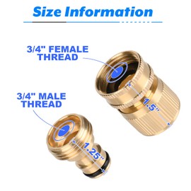 Easecos Garden Hose Thread Connect Fittings Coupler - 3/4 Inch Full Brass Water Hose Quick Connect GHT Thread Adaptor, Male & Female Quick Release Disconnect & for Garden Yard Park Watering