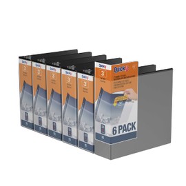 QuickFit View Binder, 3 Inch, Round Ring, Black, 6 Pack (88051-06)