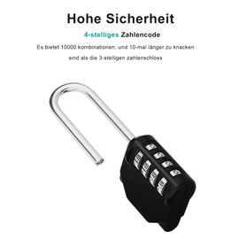 ZHEGE Number Padlock, Long Shackle, Large Combination Locks, 4-Digit Lock Combination Code, High Shackle Outdoor for Doors, Garden Fences, Weatherproof, 2 Pieces, Black