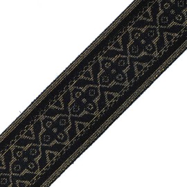 2-yards 2" Elastic Stretch Ribbon Trim, Stretch Elastic Band, TR-11347 (Black/Gold)