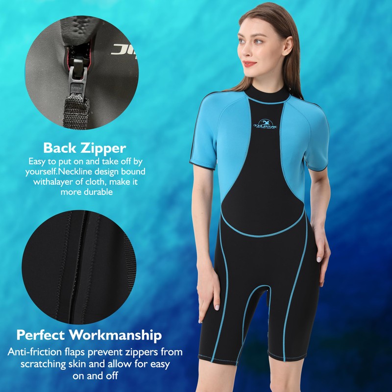 Shorty Wetsuits for Women, 3/2mm Back Zip Wetsuits for Water