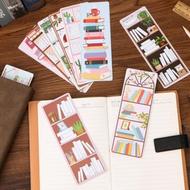 HOEMEM 100 Pcs Book Tracker Bookmark, 2.5 x 7 Inch Double-Sided Paper Bookmarks Bookshelf Design Bookmark Reading Page Markers Bookmarks for Book Lovers