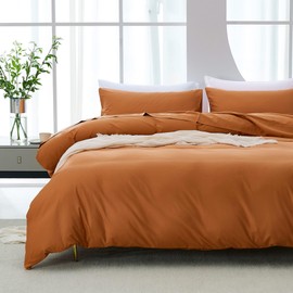 JELLYMONI Duvet Cover Queen Size Ultra Soft - Eucalyptus Lyocell Cotton Blend Silky Cooling Comforter Cover Set, Hypoallergenic and Moisture Wicking Breathable Bedding, 3-Piece Set, Caramel