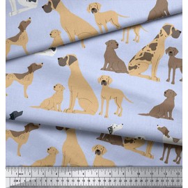 Soimoi Blue Cotton Voile Fabric Mix Dog Print Fabric by The Yard 58 Inch Wide