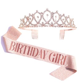 Tiara y faja de cumpleaños para mujer,Faja y Corona Fabulosas de Diamantes de Imitación, Decoración Cumpleaños Niña Fiesta para 14 15 16 18 20 30 40 50 60 mujeres decoraciones de niñas