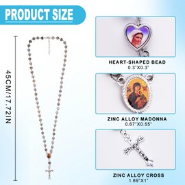 ywevyezc Rosary Beads Catholic for Women Heart Style Rosary Beads with Metal Cross Prayer Necklace For Catholic or Christian Gift