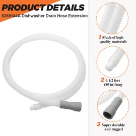 Universal 8269144A Dishwasher Drain Hose Extension 6 1/2 ft (80 inches) - Replacement for Kenmore Whirlpool Amana Crosley Estate Inglis Roper - Replaces wdf110pabb4,wdt710paym2,wdt970sahno,wdf310plab2