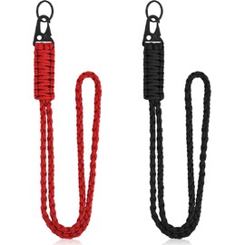 Generic 2Pcs Heavy Duty Paracord Lanyard Neck & Wrist Keychain ID Badge Holder (Red, Classic Style)
