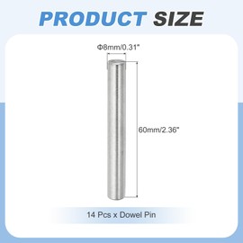 sourcing map 14Pcs Dowel Pin 8mm x 60mm Shelf Support Pin 304 Stainless Steel Shelf Pegs for Shelves Cabinets Furniture Nickel Plated, Silver Tone