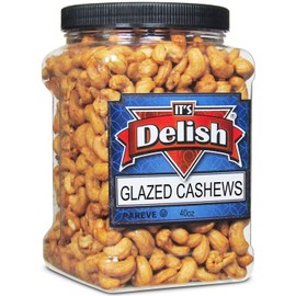 Gourmet Glazed Cashews by Its Delish, 30 Oz Jumbo Reusable Container (Jar) – Bulk Nuts, Vegan, Kosher, Non-GMO, No Artificial Flavors – Healthy Protein-Packed Lightly Sweetened Cashews Filberts for Dessert, Baking, Salad Topping & Snack Time