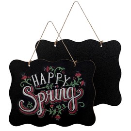 Pack of 2 Wooden Chalkboards for Hanging, 25 x 20 cm Chalkboards Double-Sided Slate Board, Small, Mini Boards for Writing on with Lanyard for Wedding, Kitchen Wall, Table Decoration, Menu Signs