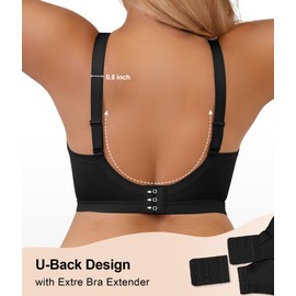 SHAPERX Women's Comfortable Wireless T-Shirt Bra Seamless Lightly Lined V Neck Bralette with Full Coverage for Everyday Wear,SZ9116-Black-XL