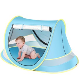 Baby Beach Tent, Portable Baby Travel Tent with Mosquito Net, Summer Beach Baby Sun Shelters for Boys or Girls (Light Blue)