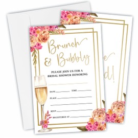 25 Bridal Shower Invitation Cards With Envelopes - Geometric Floral Champagne - Double-Sided Fill In Style Invites For Newlyweds, Wedding & Bridal Shower Celebration, Party Favor & Decorations - B18