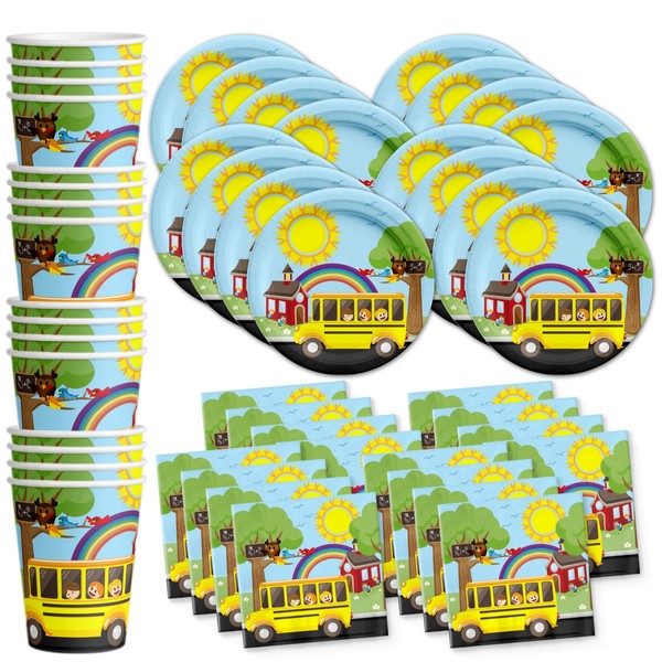 School Bus Birthday Party Supplies Set Plates Napkins Cups Tableware