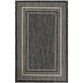 Unique Loom Outdoor Border Collection Area Rug - Soft Border (2' x 3' 1" Rectangle, Black/ Ivory)