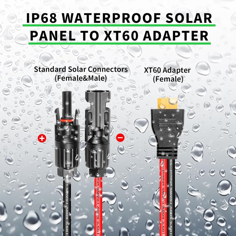 Solar Panel Connector to XT60 Connector Cable 50FT, 10AWG Solar