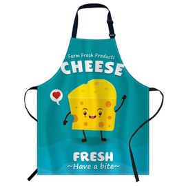 Smooffly Vintage Cheese Poster Design with Cheese Character Apron Unisex Adjustable Bib Apron Cooking Kitchen Chef Women Men Aprons for Home Kitchen, Restaurant,Coffee House,Shop,Garden
