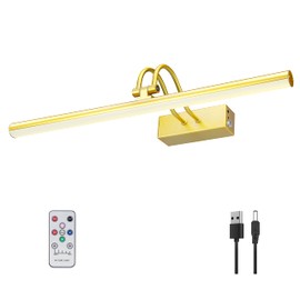 RAIFOOLLY Picture Light,Wireless Art Lights for Paintings,20" Battery Wall Light,Remote Control Accent Lighting with Timer and Dimmable for Frame,Portrait,Artwork-Spray Painted Gold